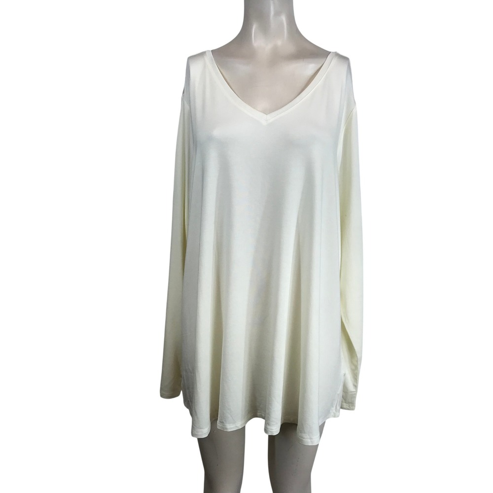 H by Halston Essentials Cream‎ V Neck Long Sleeve Tunic Top Plus Size 2X